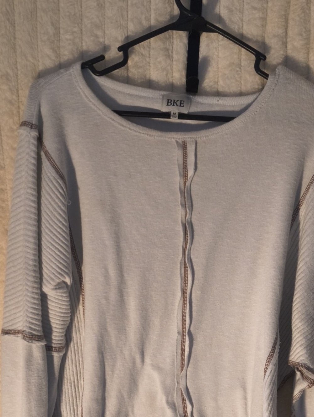 BKE Cream Scoop-Neck Sweater with Contrast Seams